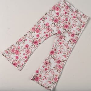Pantaloni fetiță cu flori roz – lungi, comozi, cu talie elastică | Ideal pentru primăvară-vară