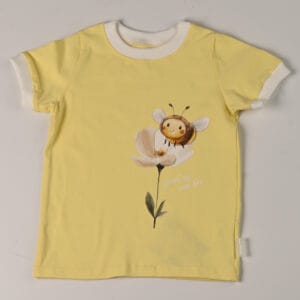 Tricou galben fetiță cu albinuță și guler alb Vara în culori vesele | Bumbac 95%