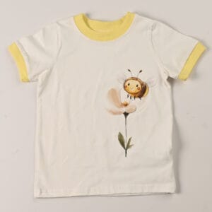DSC_4670_fata Tricou fetiță alb cu albinuță și guler galben Bumbac 95%, vară veselă