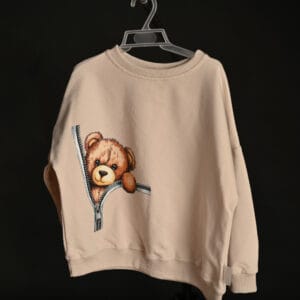 Bluză crem fetiță cu ursuleț „Happiness” – Material elastic, moale și comod