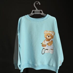 Bluză fetiță albastră cu ursuleț – 95% bumbac, 5% elastan – Confort zilnic