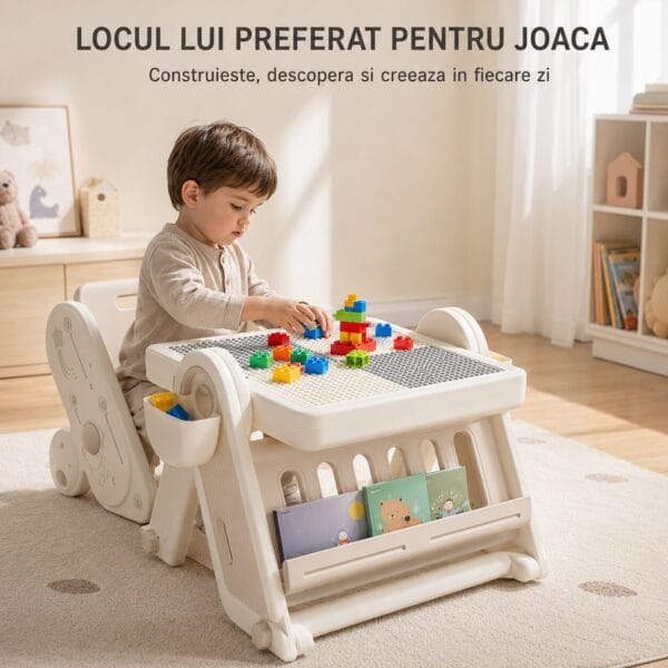 masa-01-new-pic-2 Masă albă 5 în 1 pentru copii: Desen, Scris, Constructii, Citit si Joaca birou