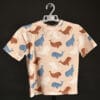 Compleu băieți bej cu balene albastre și pantaloni scurți maro – 100% bumbac - tricou - fata