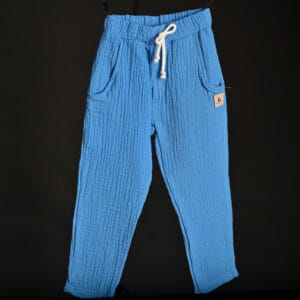 Pantaloni băieți albastri din muselină 100% bumbac