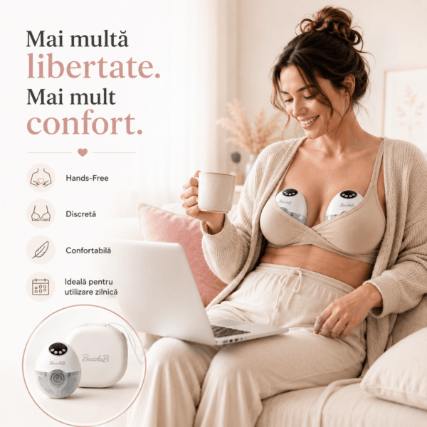 Pompa de san electrică hands-free BuzzleB – Confort, libertate și tehnologie inteligentă pentru mămici moderne