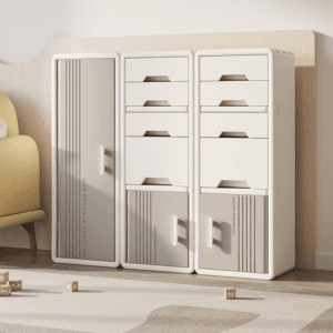 Dulap organizator pentru copii, set 3 module, 8 sertare si 3 compartimente cu usi, depozitare jucarii, haine si carti